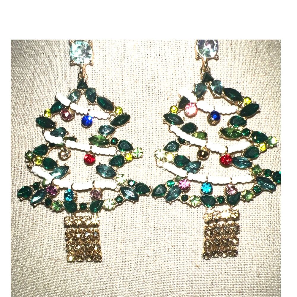 Lane Bryant 3 1/2" Multicolor Christmas Tree Earrings-New With Tags